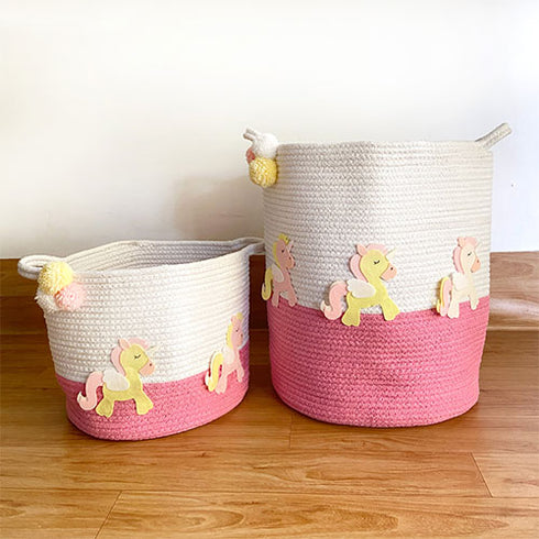 Little Unicorn - Pink Rope Personalised Storage Basket