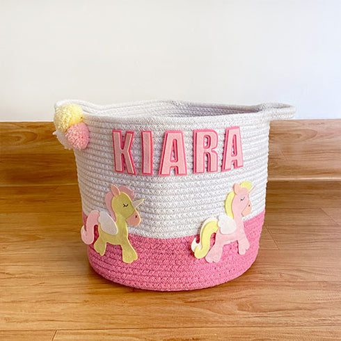 Little Unicorn - Pink Rope Personalised Storage Basket