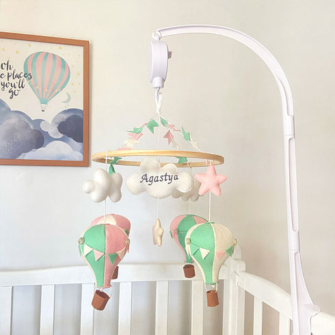 Personalised Hot Air Balloon Cot Mobile - Pink & Mint