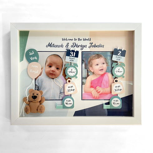 Teddy Birth Statistics Frame - Siblings/Twins