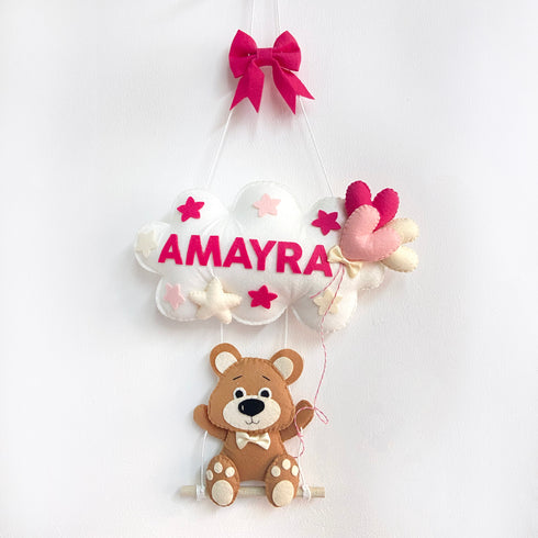 Teddy Bear on a Swing - Personalised Wall Hanging