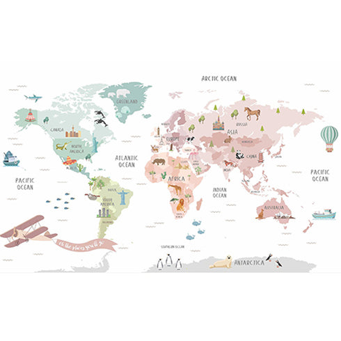 Pastel Animal World Map Wallpaper