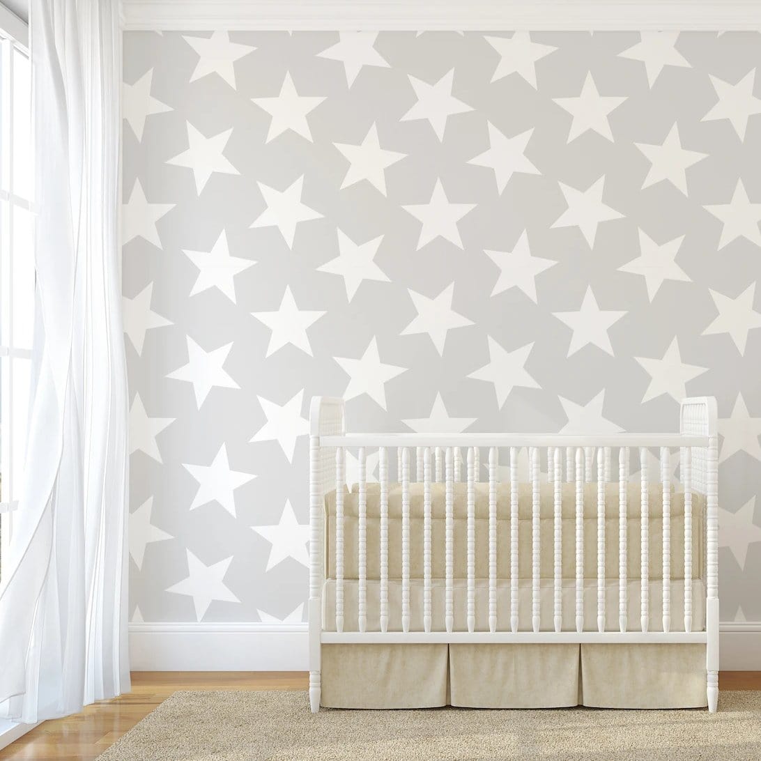Nursery Décor Kids Baby Room Children's Stars Theme Wallpaper Grey