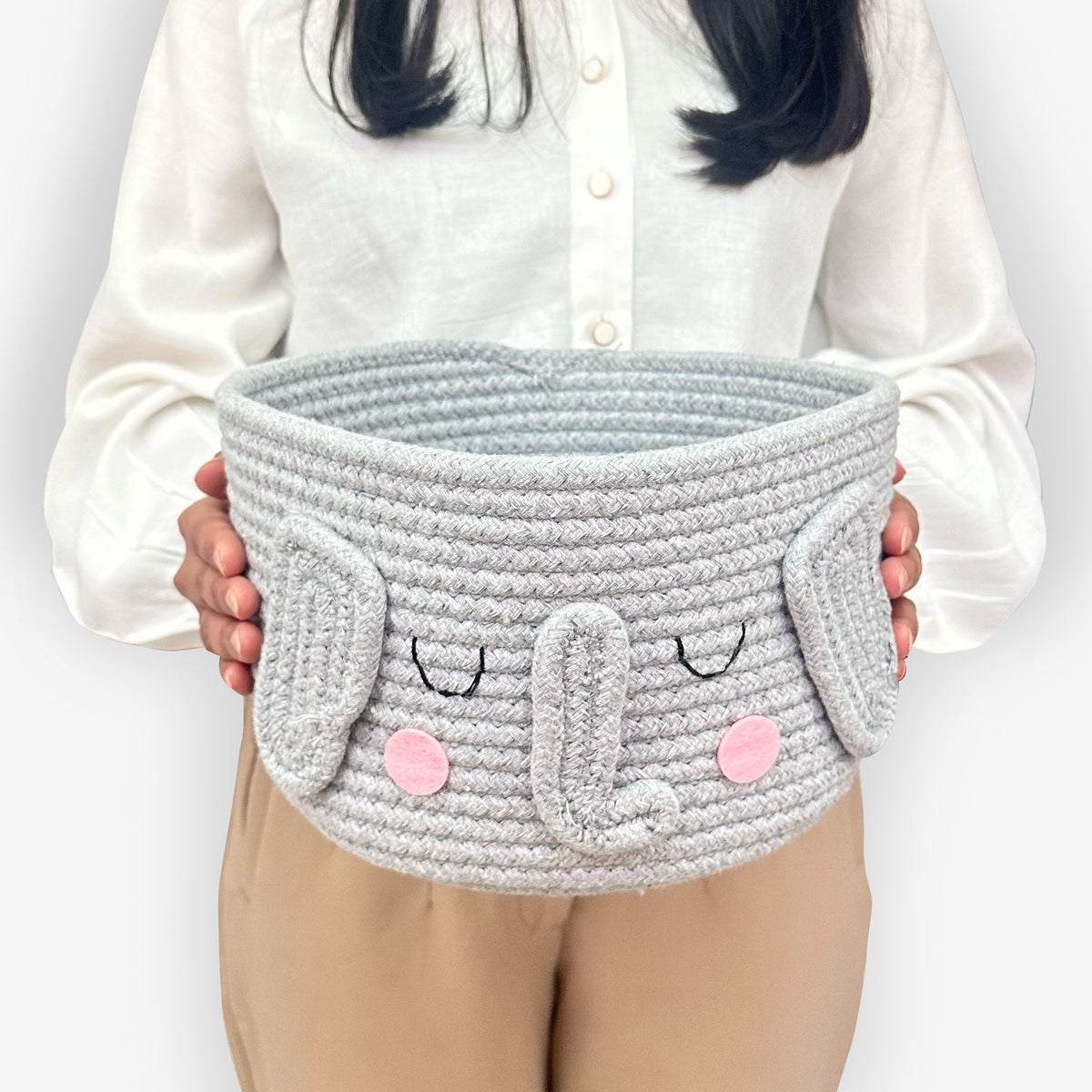 Grey Cotton Rope Elephant Toy/ Laundry Storage Basket for kids – GWD Kids