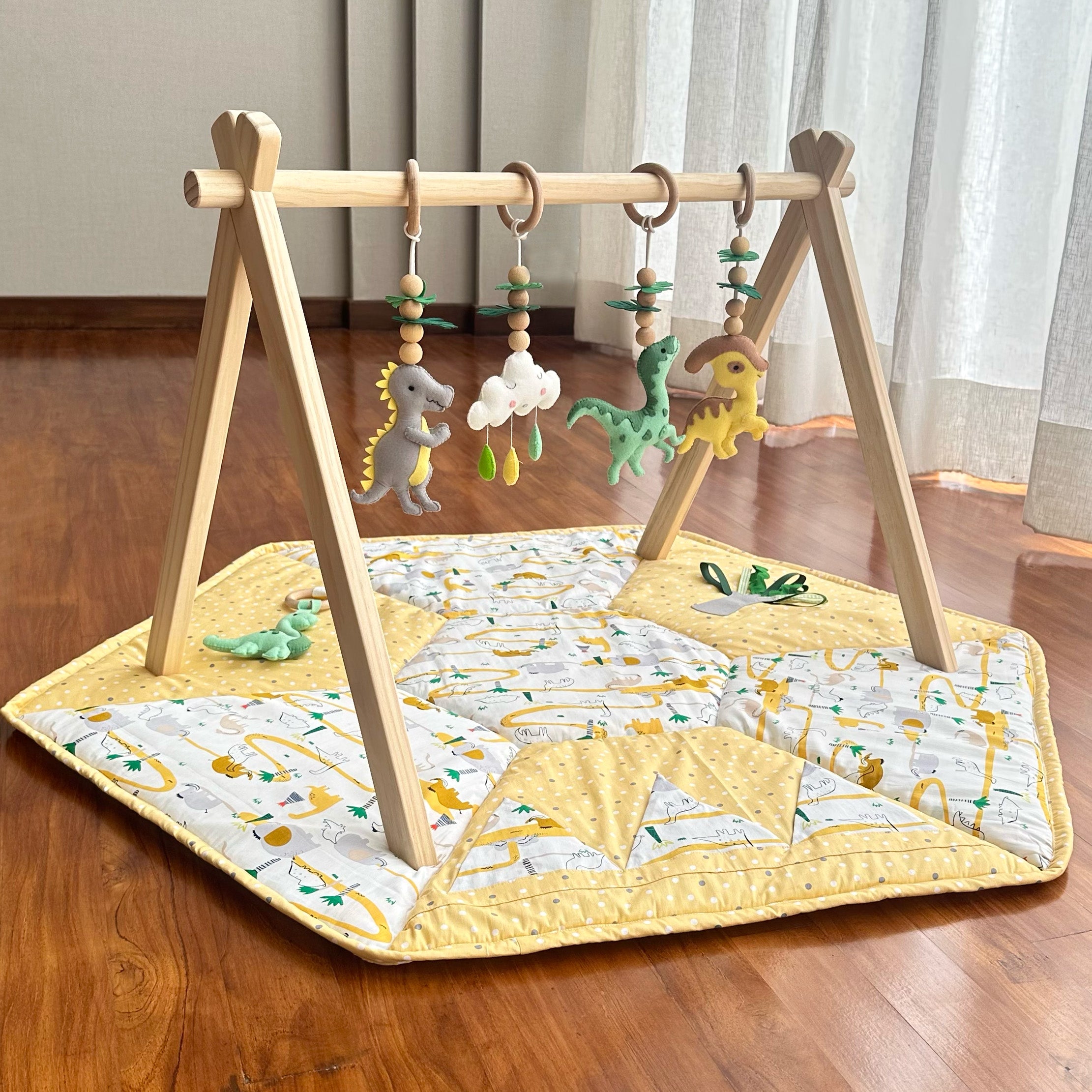 Yellow Dinosaur Play Gym Sensory Mat Set GWD Kids