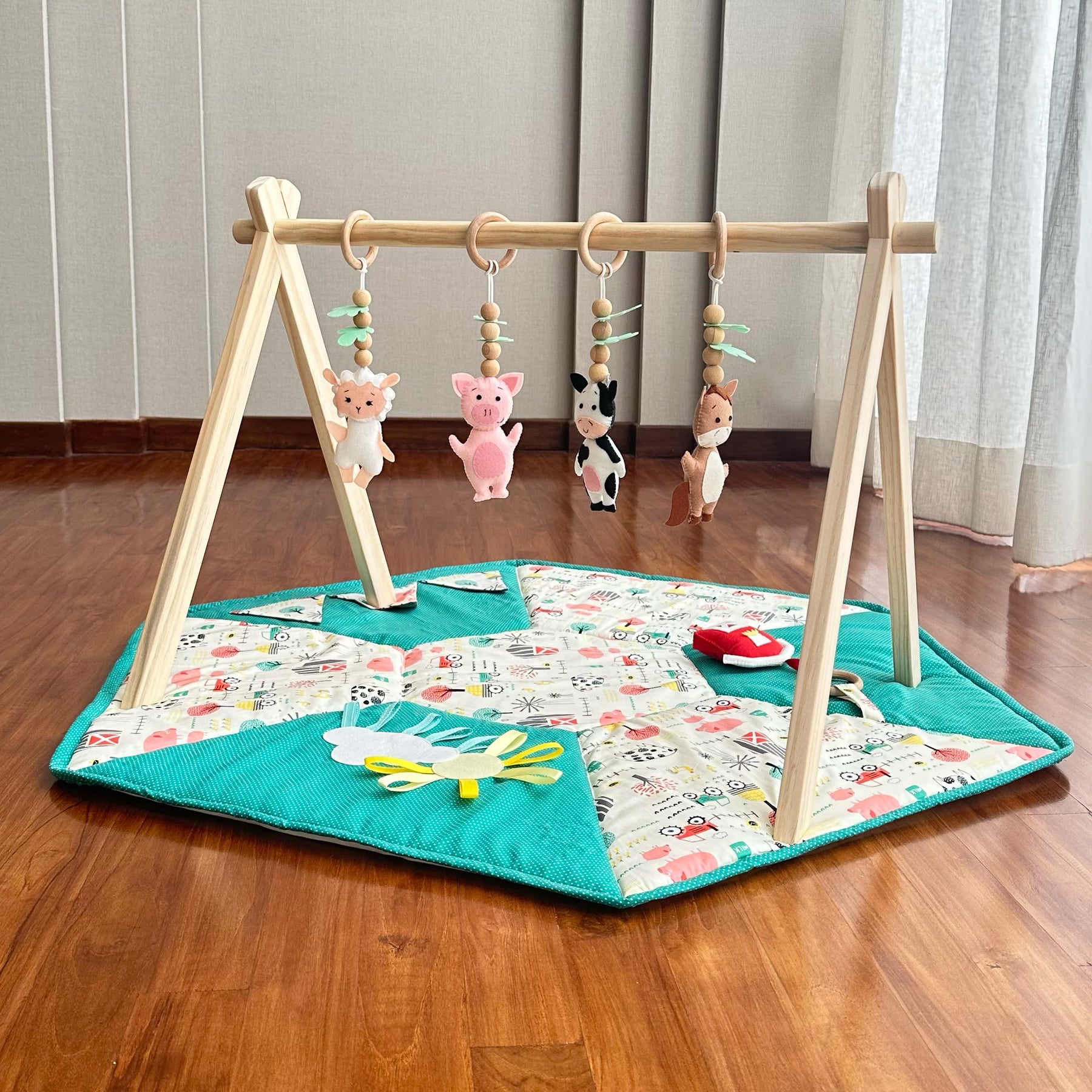 Baby Nursery Wooden Play Gym Foldable Baby Gym with Toys Play Gym Frame ...
