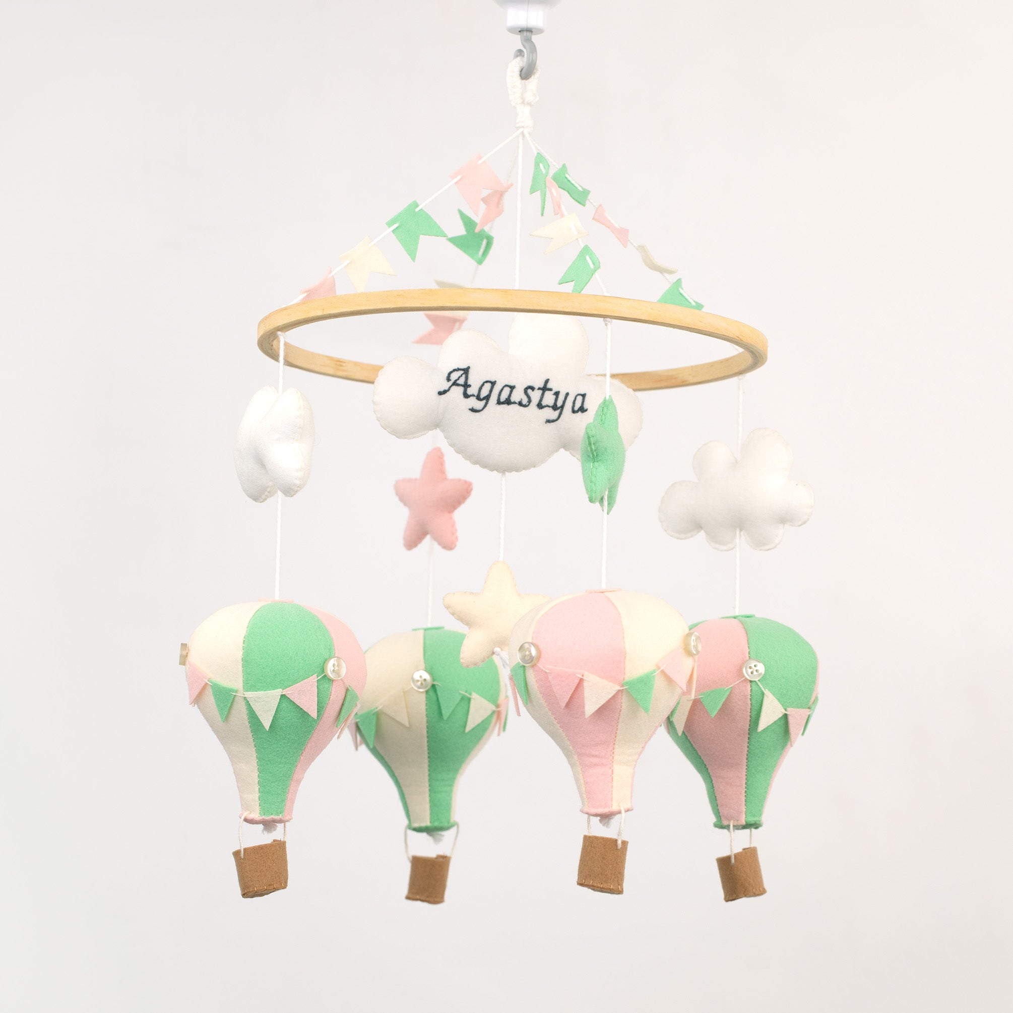 Personalised Hot Air Balloon Cot Mobile Pink Mint