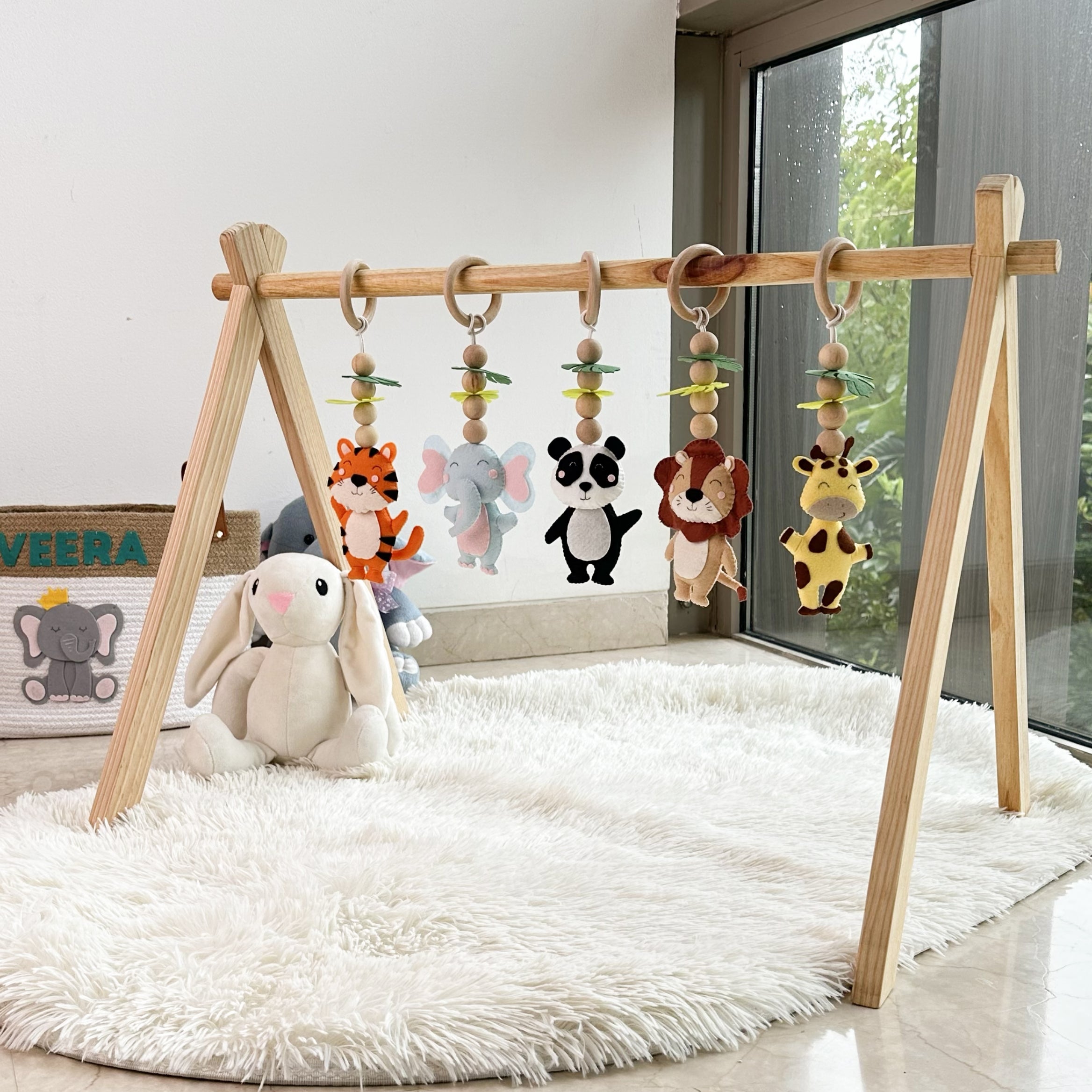 Wood baby gym, baby gym, hanging toys, wooden baby gym w/ hanging toys, nursery decor, baby shower gift, hanging toys for baby store gym, play gym