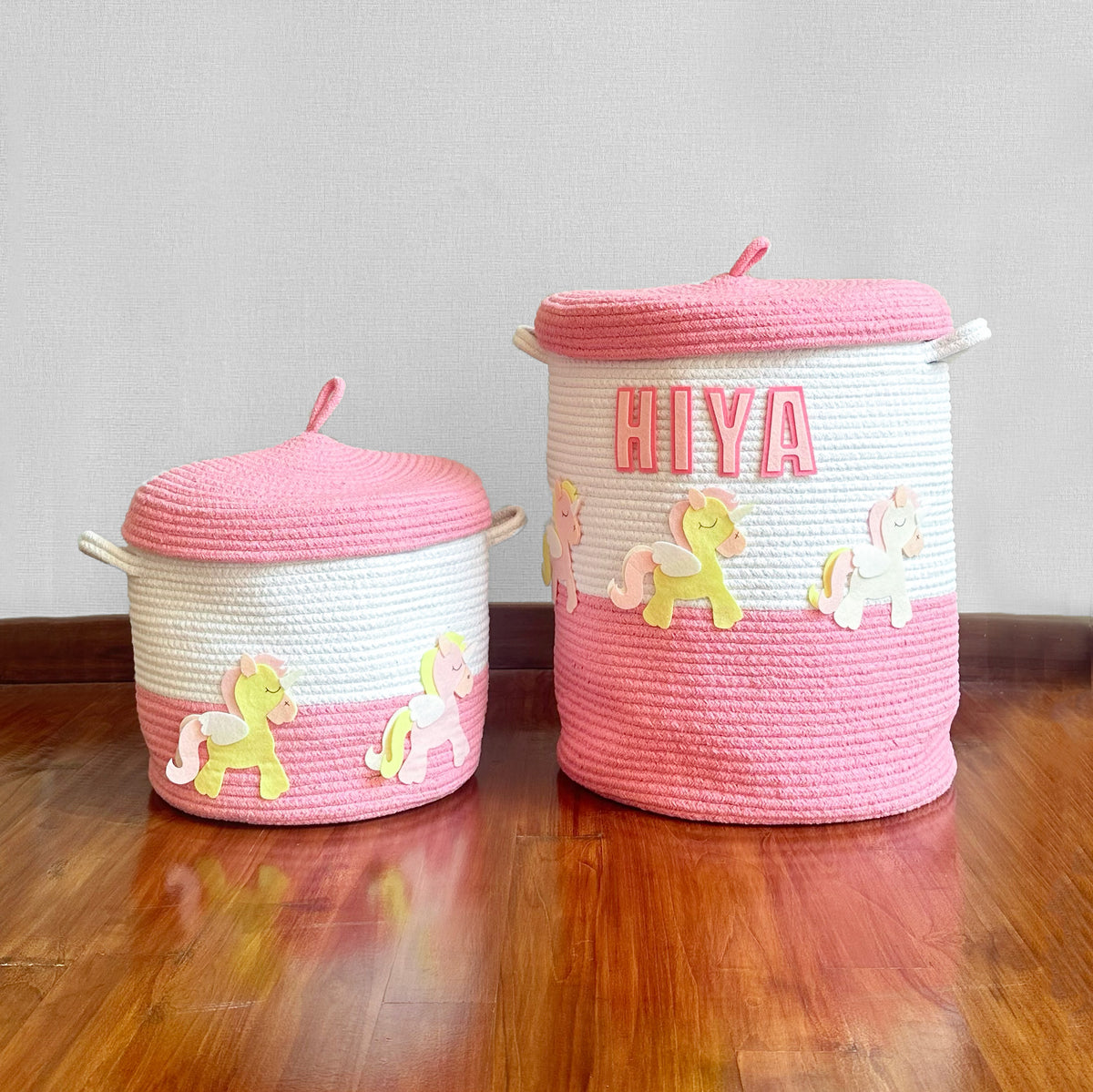 Kids Unicorn -Pink Rope With Lid Personalized Storage Basket – GWD Kids