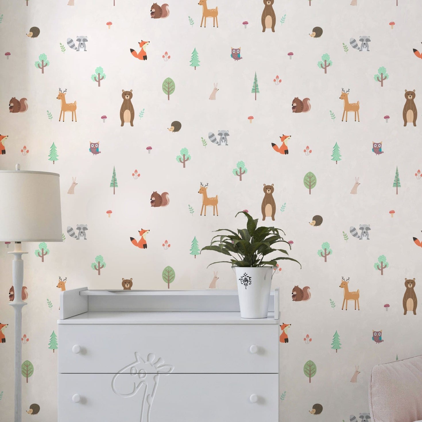 Baby Nursery Décor Neutral Woodland Animals Theme Wallpaper Design ...