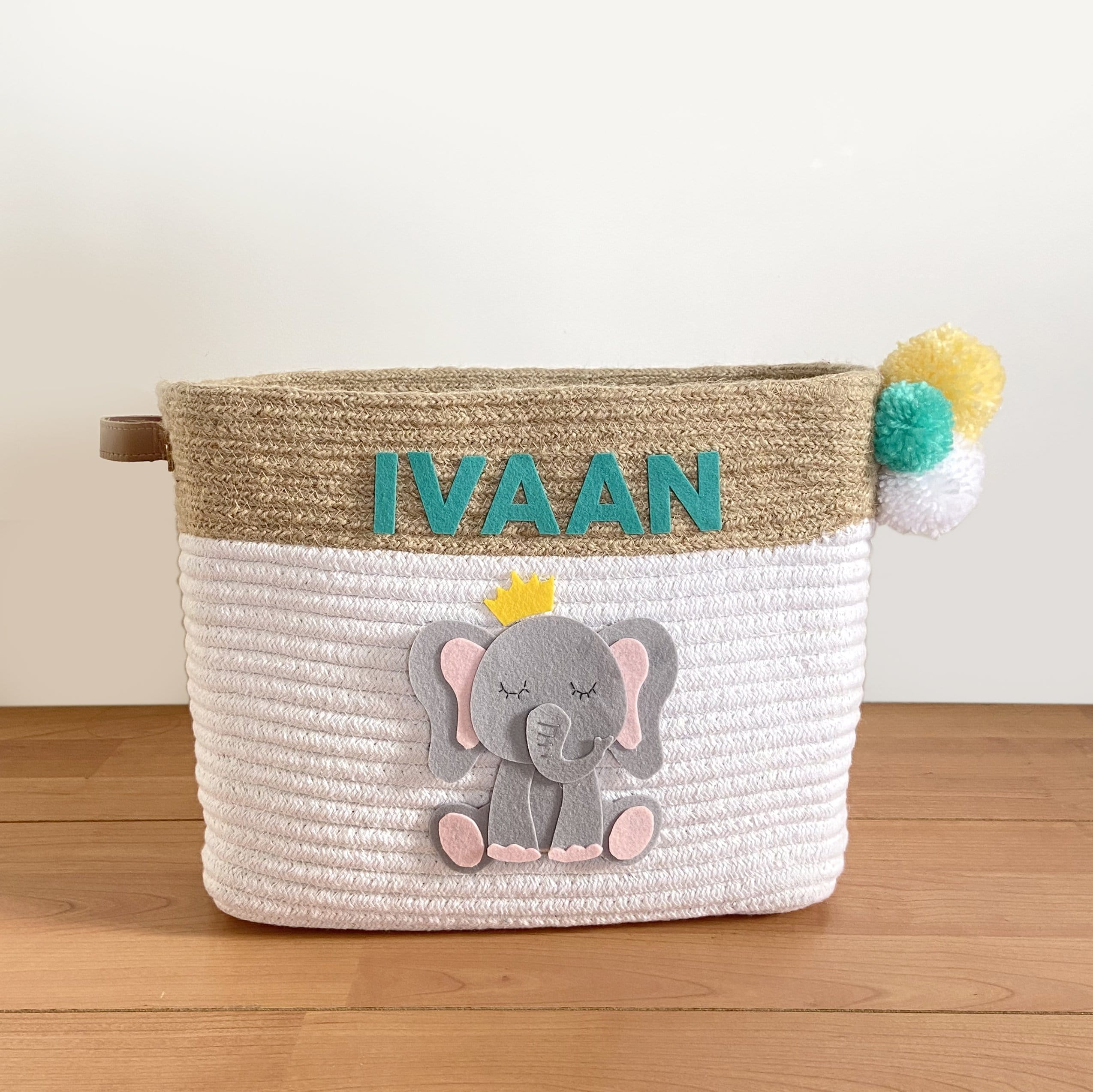 Elephant Cotton Rope Toy Storage Basket With Handles - Soft Laundry & Organizer For Nursery