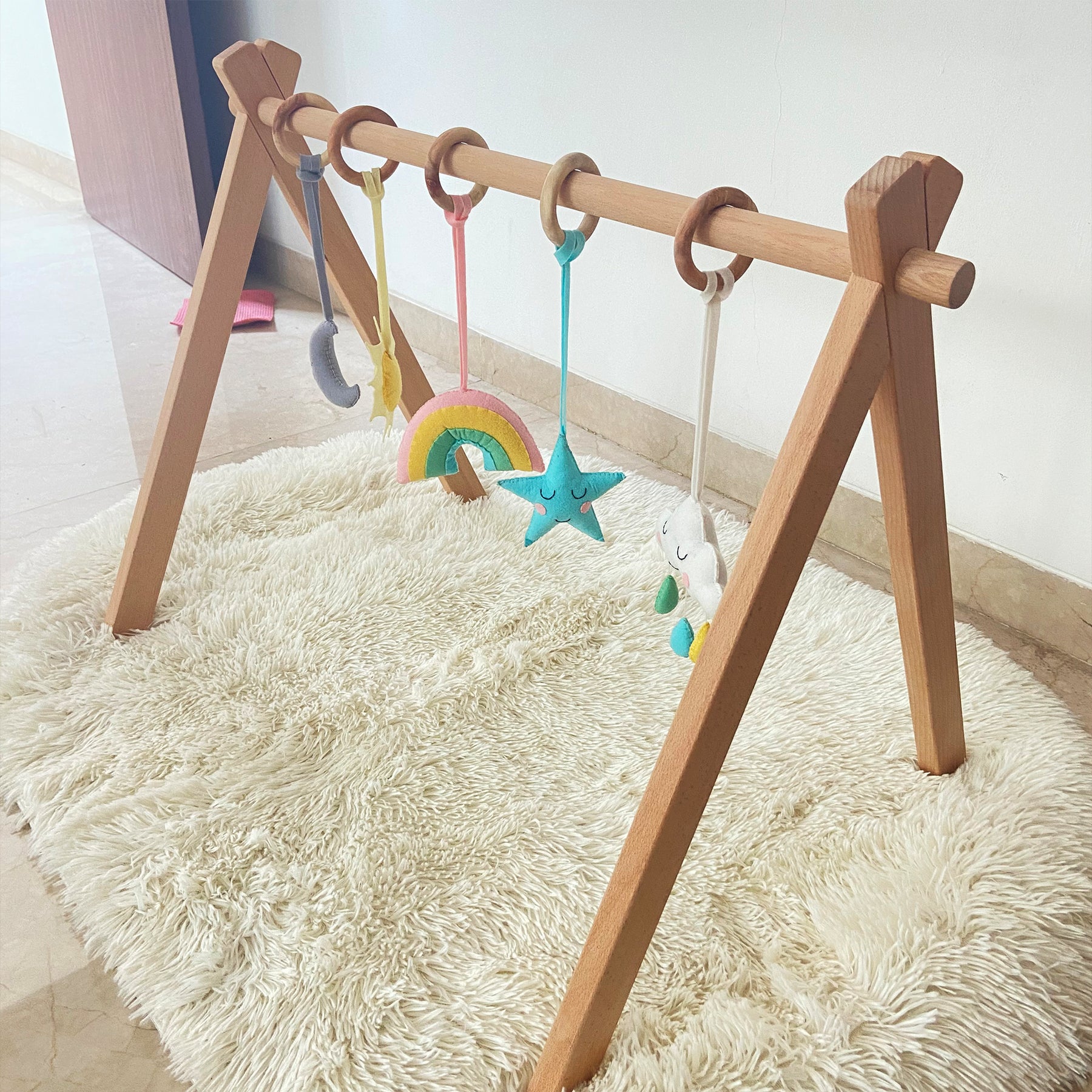 Baby Nursery Wooden Play Gym Foldable Baby Gym with Toys Play Gym Frame ...