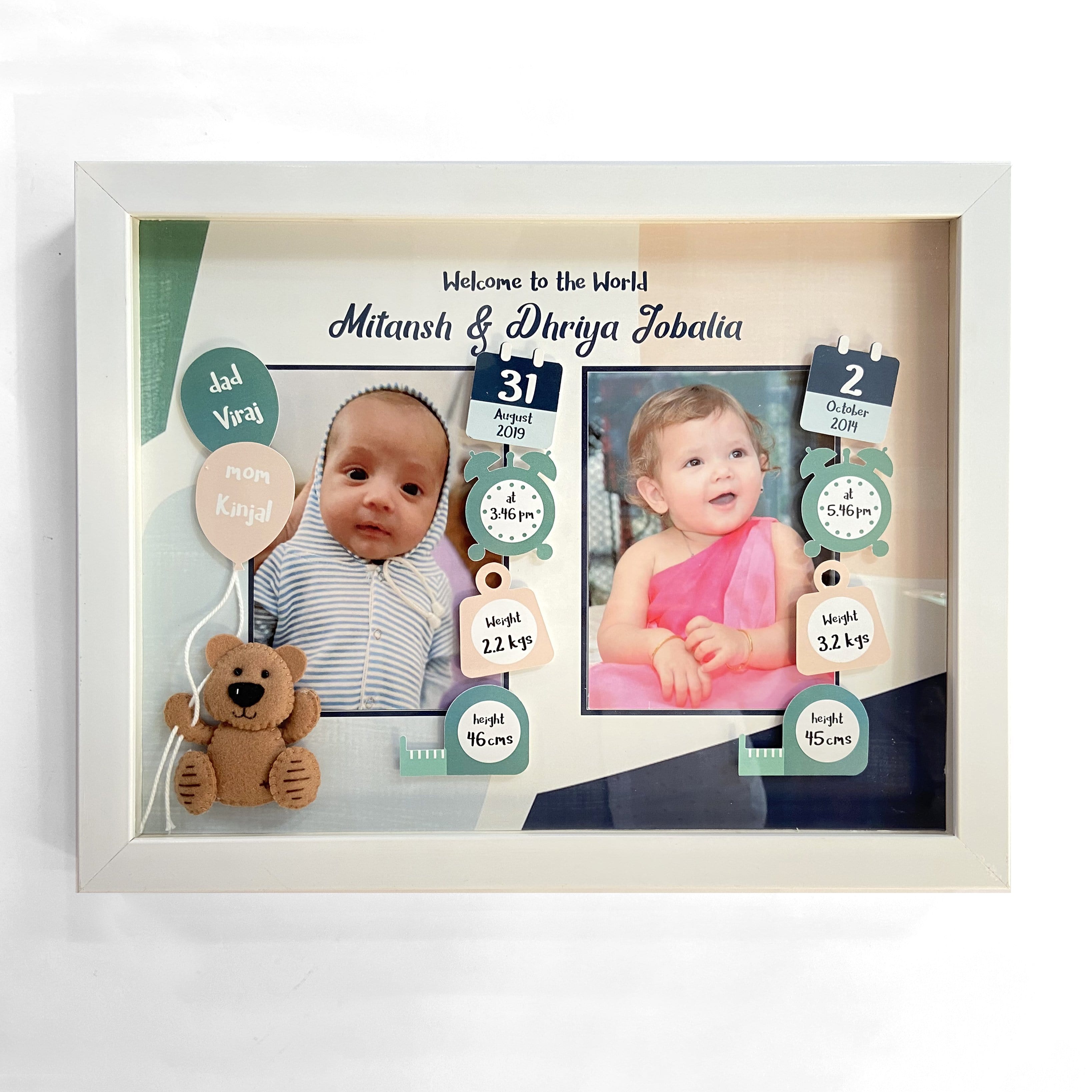 Picture Frame Gifts For Twins Boy And Girl Teddy Birth Statistics